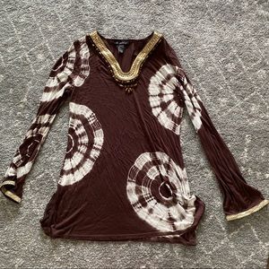 Inc NWOT brown tie dye embellished long sleeve top